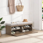 Panca scarpiera da ingresso da 124 cm con ante a doppio battente e cuscino imbottito, pouf salvaspazio