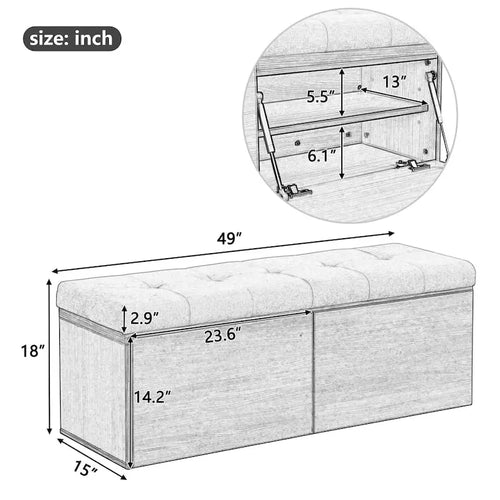 Panca scarpiera da ingresso da 124 cm con ante a doppio battente e cuscino imbottito, pouf salvaspazio