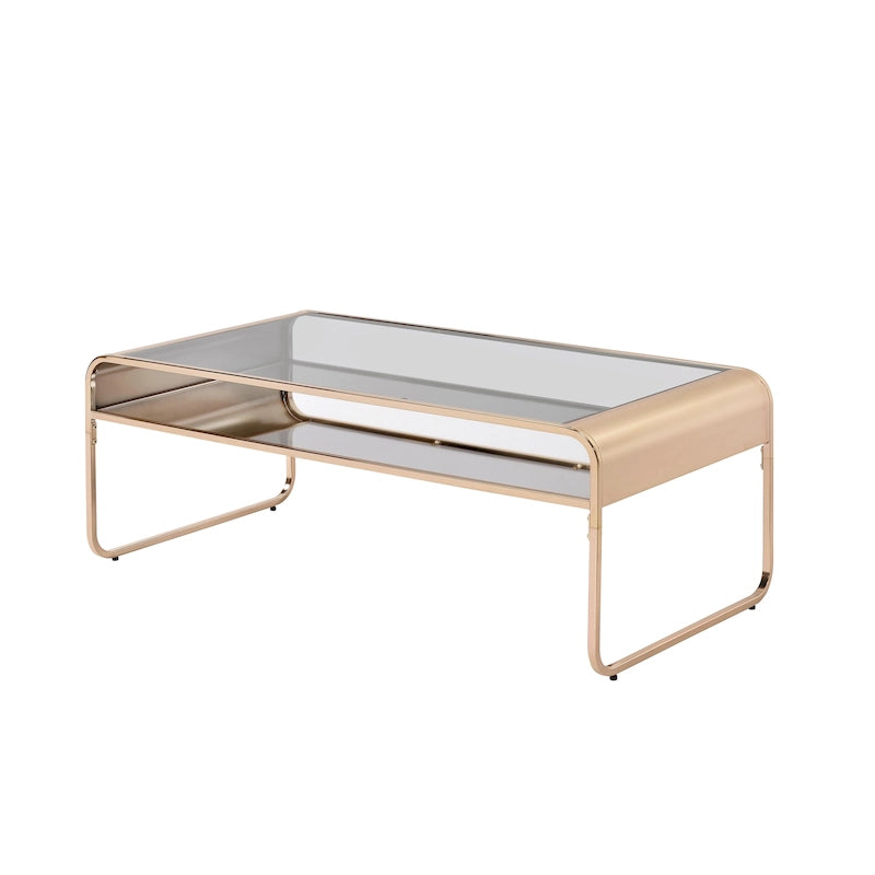 Tavolino da caffè contemporaneo con ripiano e piano in vetro da 122 cm
