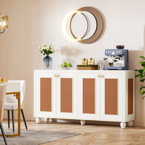 Credenza a Buffet a 4 Ante da 150 cm con Ripiani Regolabili per Soggiorno Sala da Pranzo
