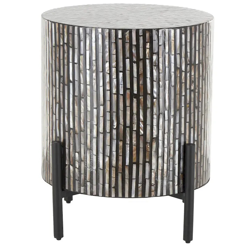 Mother of Pearl Shell Geometric Handmade Inlay Side End Accent Table with Black Legs - Multi Colored - Roche River Decor