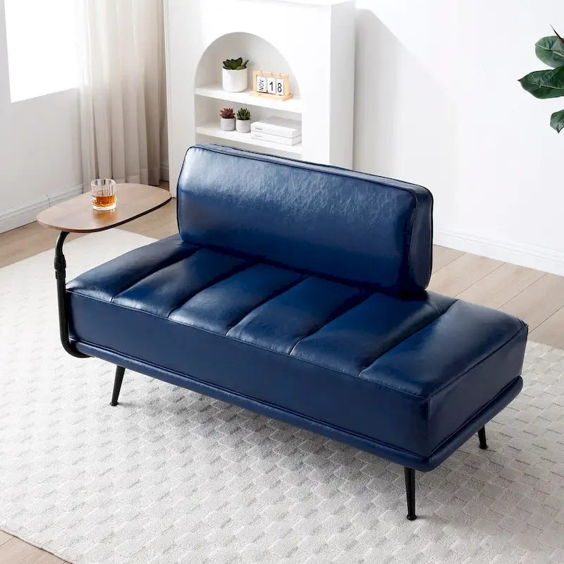 56.3Larghezza Panca fondoletto, Rivestita in similpelle con tavolino laterale, Vassoio girevole a 360 gradi per divano, Pouf da ingresso, Gambe in metallo