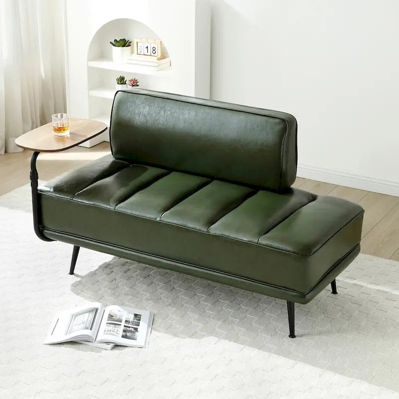 56.3Larghezza Panca fondoletto, Rivestita in similpelle con tavolino laterale, Vassoio girevole a 360 gradi per divano, Pouf da ingresso, Gambe in metallo