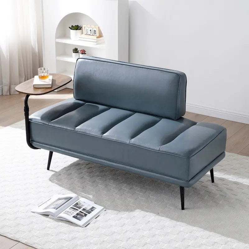 56.3Larghezza Panca fondoletto, Rivestita in similpelle con tavolino laterale, Vassoio girevole a 360 gradi per divano, Pouf da ingresso, Gambe in metallo